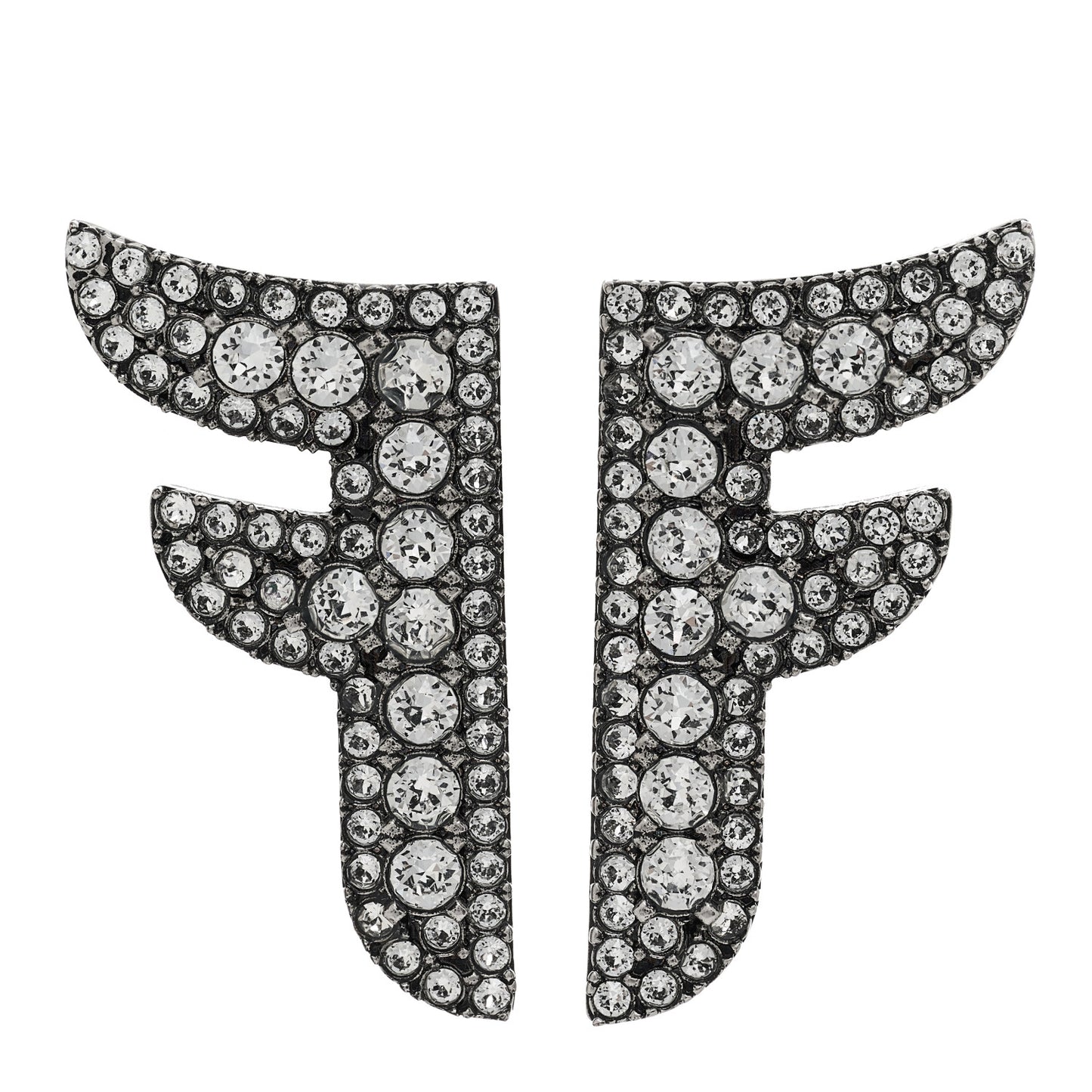 Metal Crystal FF Stud Earrings Silver