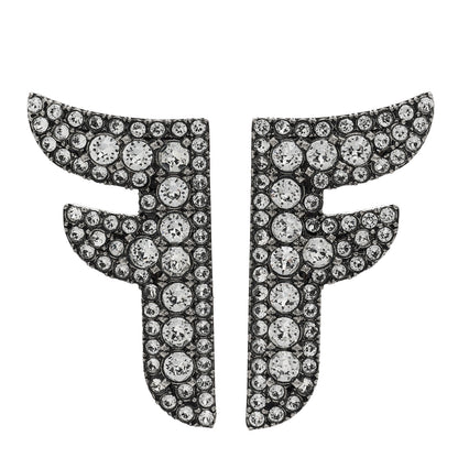 Fendi Metal Crystal FF Stud Earrings Silver 1 of 4