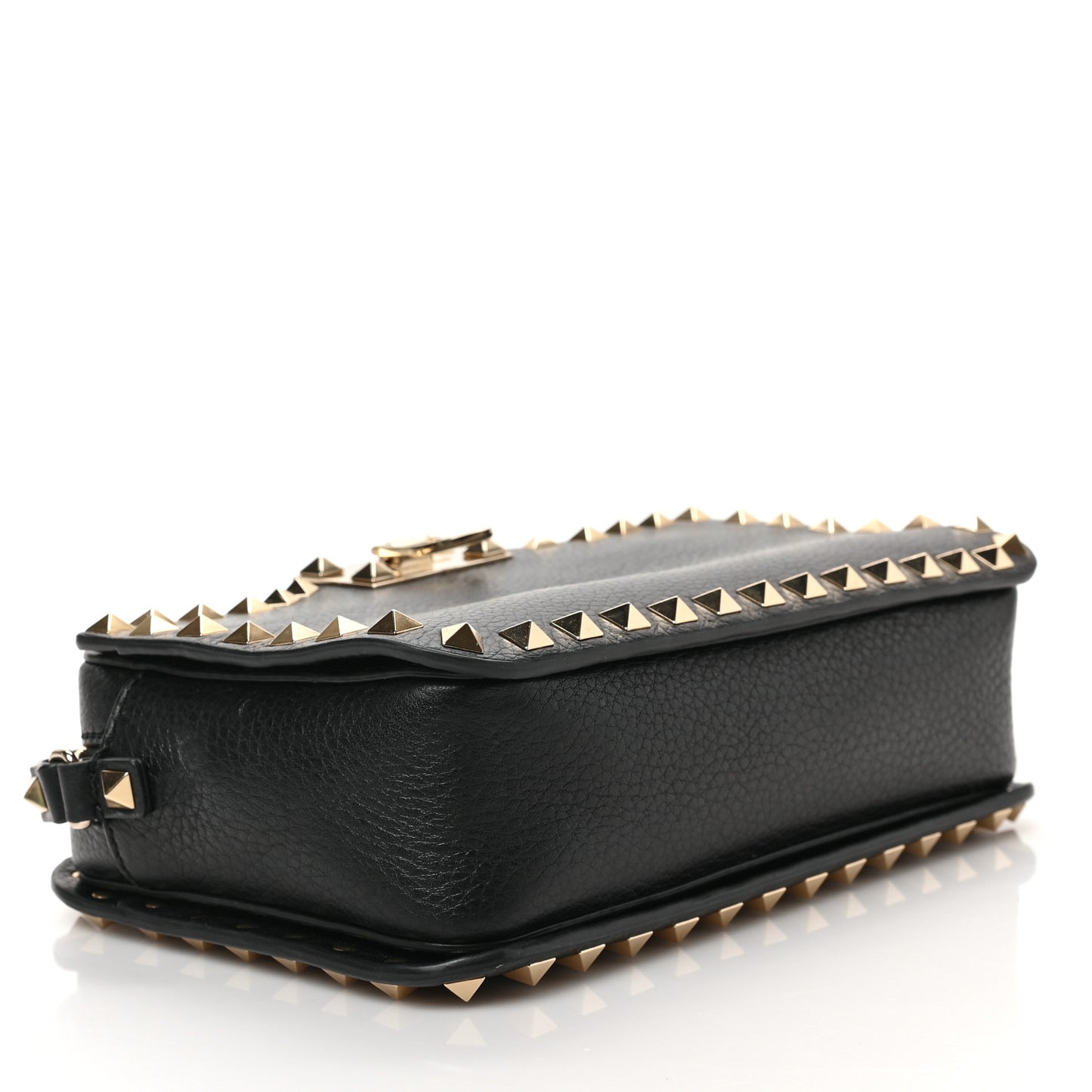 Grained Calfskin Rockstud Flip Lock Camera Crossbody Bag Black