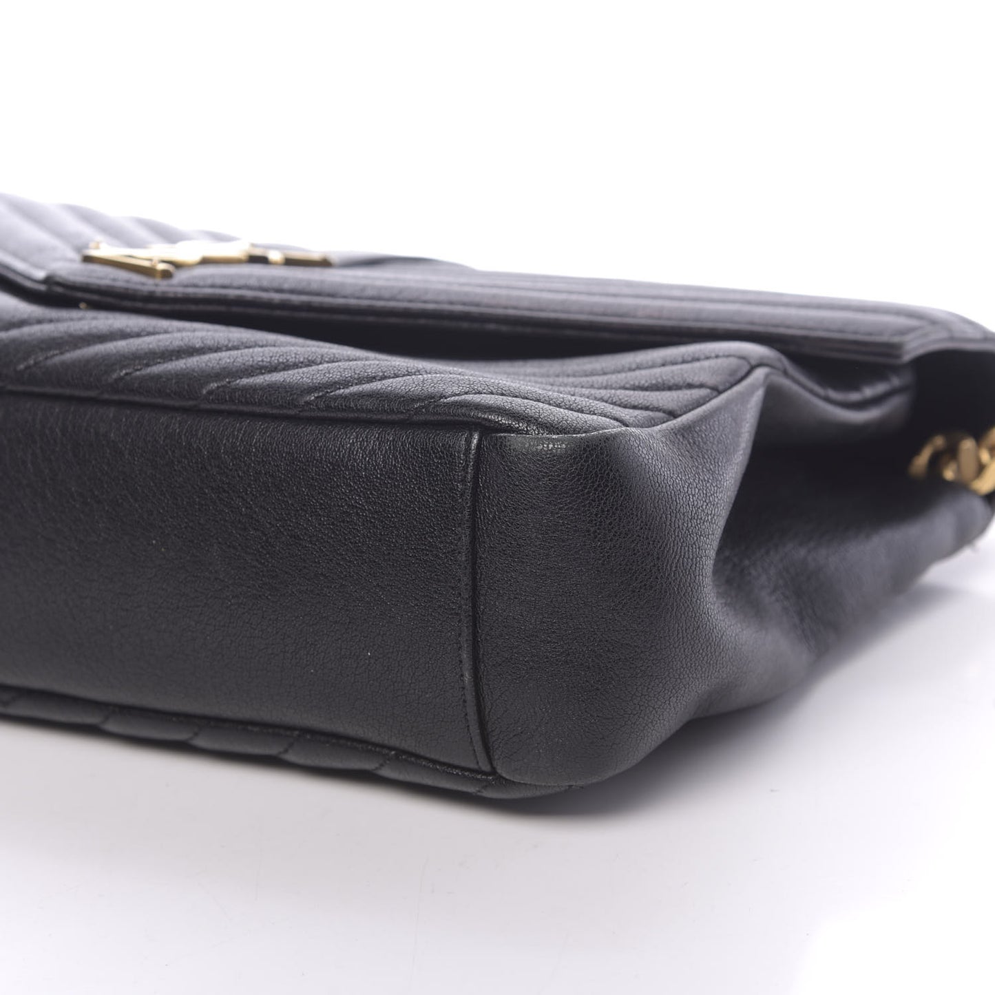 Sheepskin Matelasse Chevron Monogram Large College Satchel Black