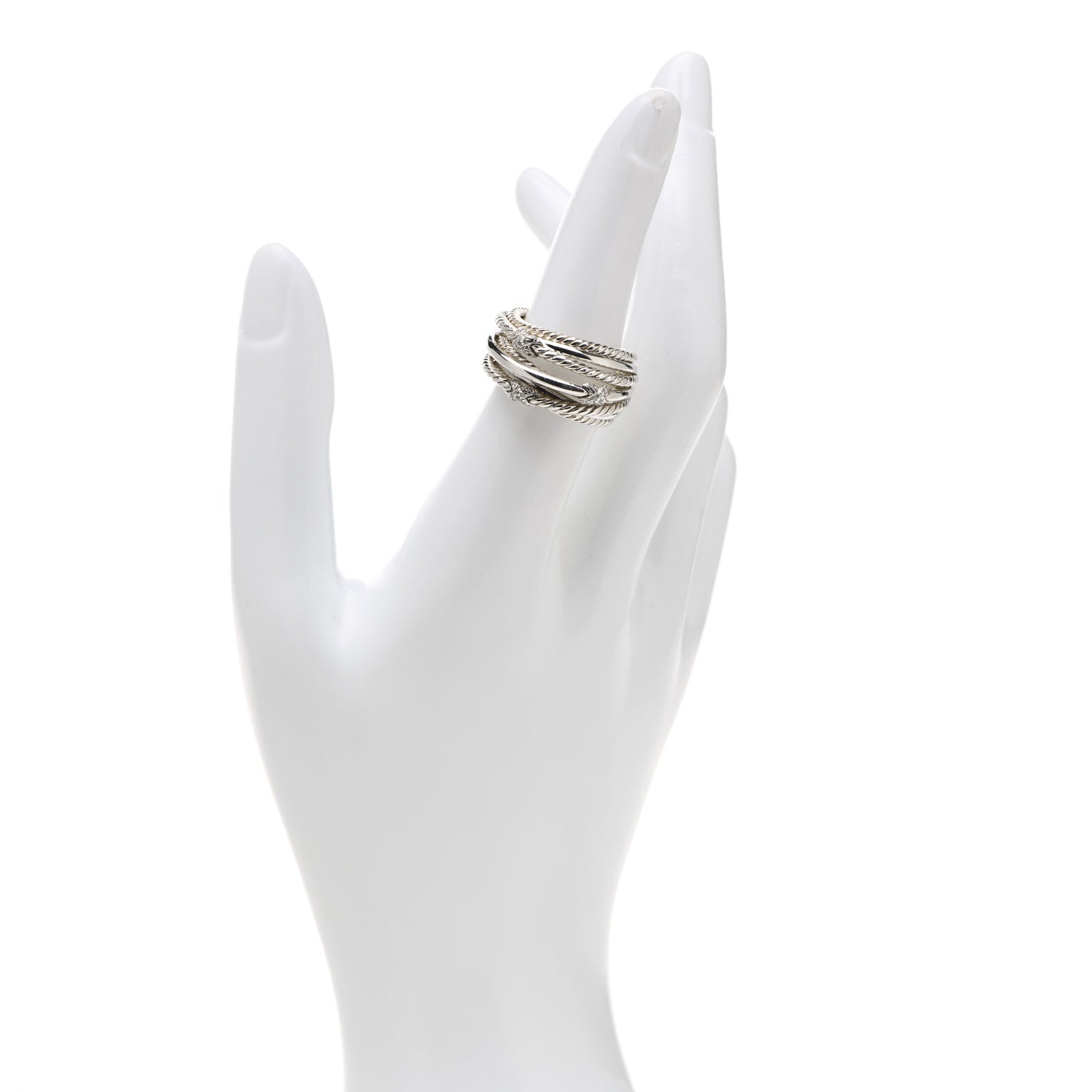 David Yurman Sterling Silver Diamond Triple X Crossover Ring 54 7 2 of 4