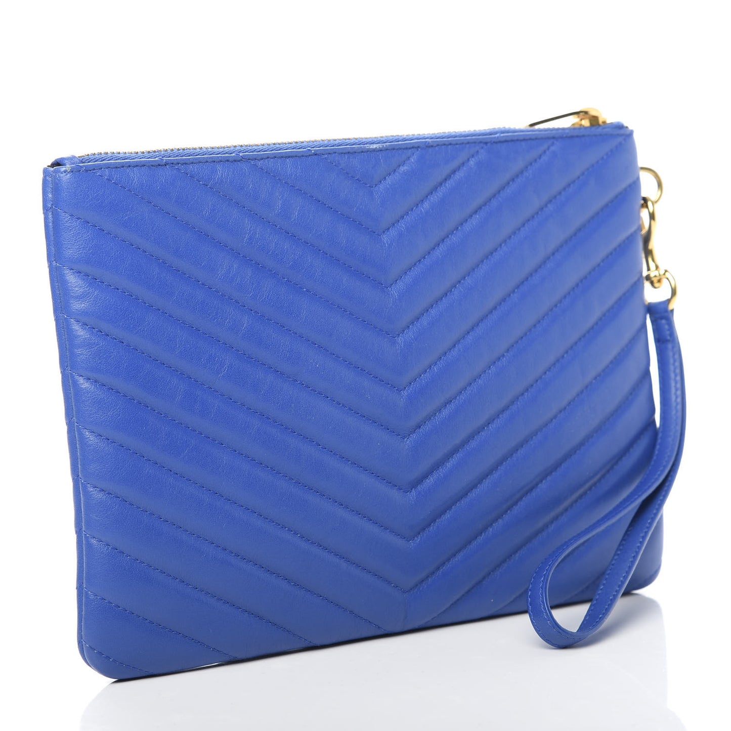 Calfskin Matelasse Chevron Monogram Zip A5 Pouch Blue Majorelle