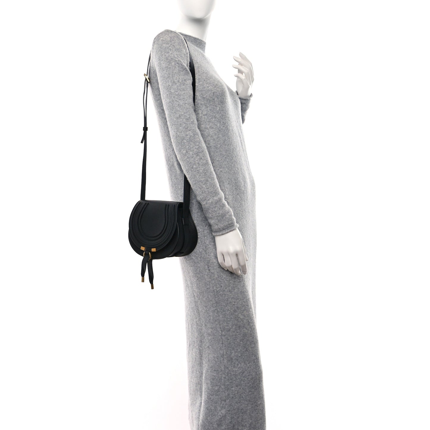 Grained Calfskin Small Marcie Saddle Bag Black