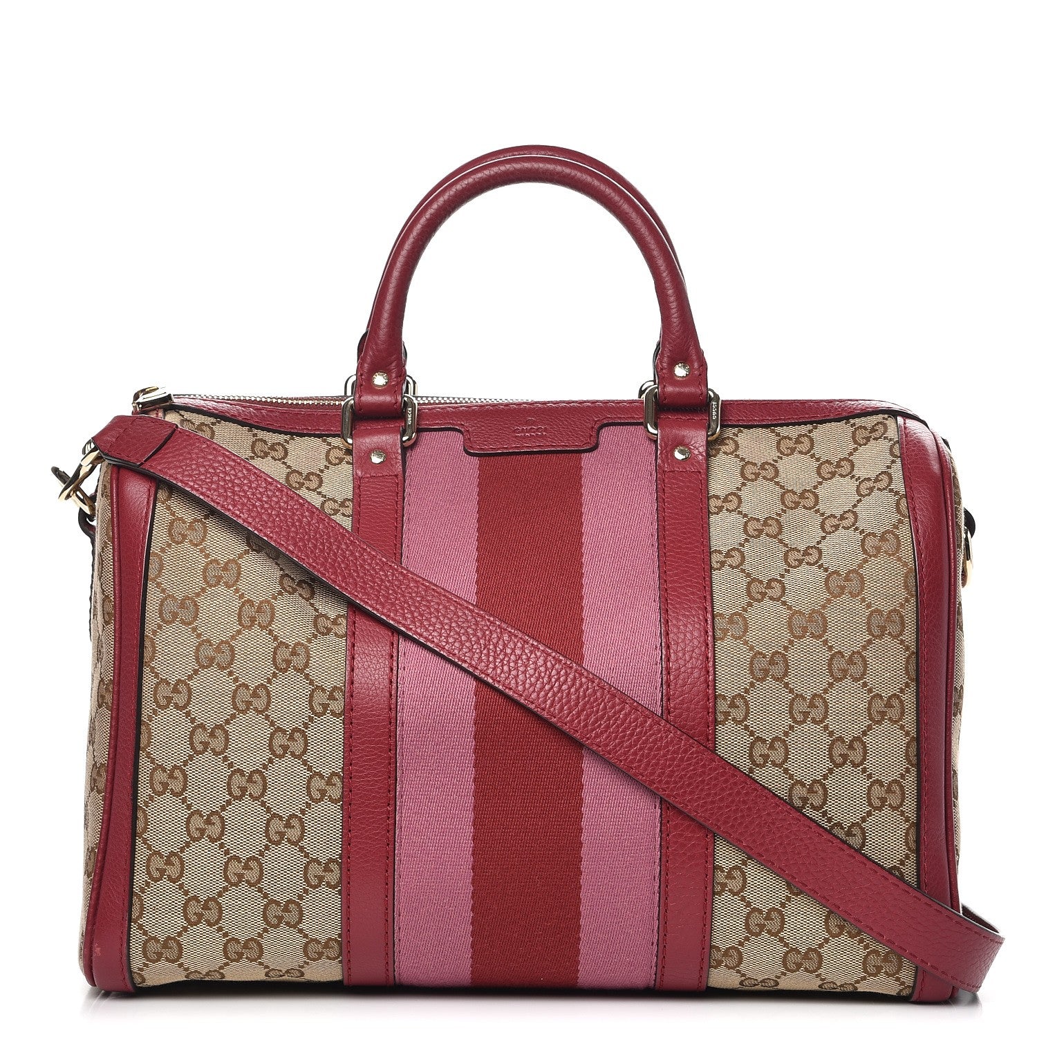 Gucci Monogram Cellarius Calfskin Vintage Web Medium Boston Beige Ebony Soft Burgundy Peonia Flower 1 of 13