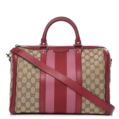 Gucci Monogram Cellarius Calfskin Vintage Web Medium Boston Beige Ebony Soft Burgundy Peonia Flower 1 of 13