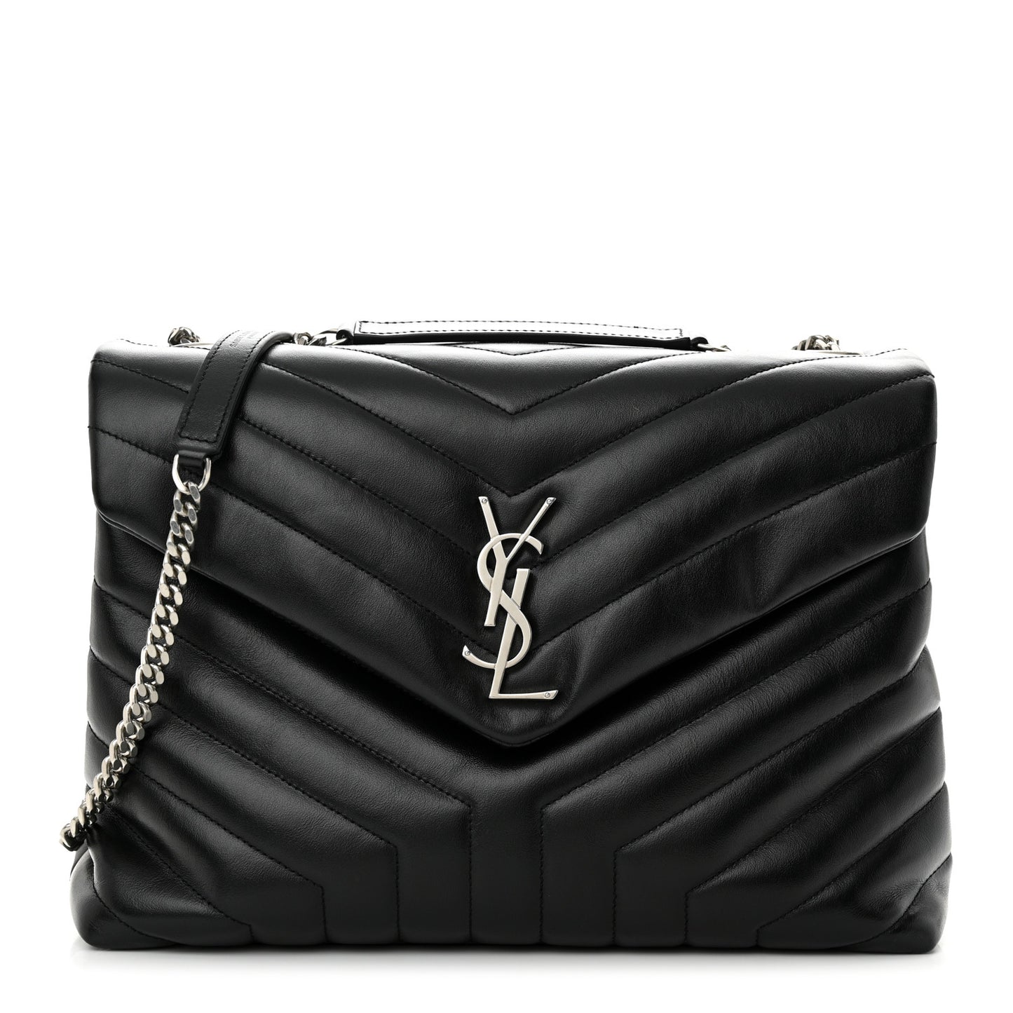 Calfskin Y Quilted Monogram Medium Loulou Chain Satchel Black