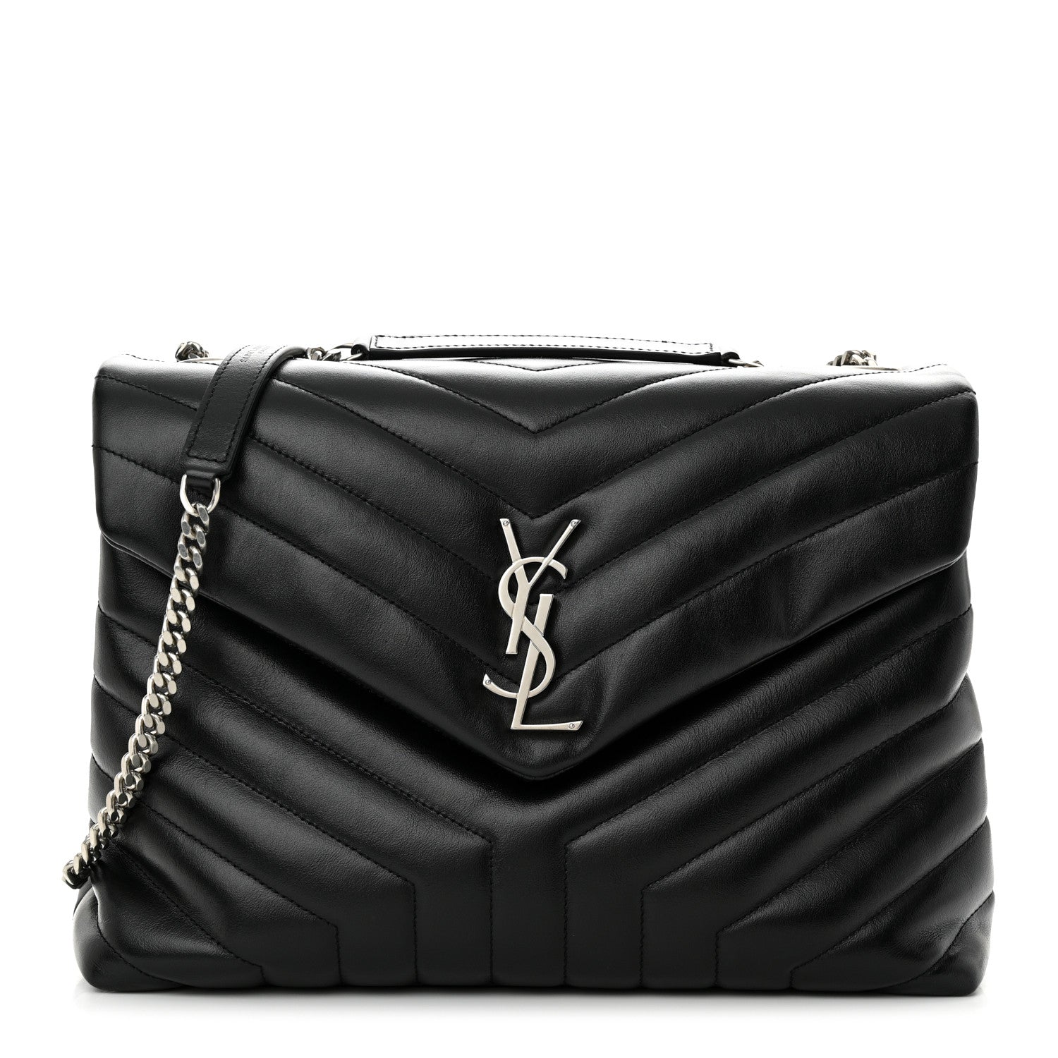 Saint Laurent Calfskin Y Quilted Monogram Medium Loulou Chain Satchel Black 2 of 10