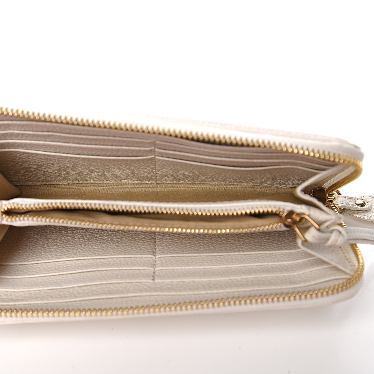 Grained Calfskin Paraty Long Zip Around Wallet Cream