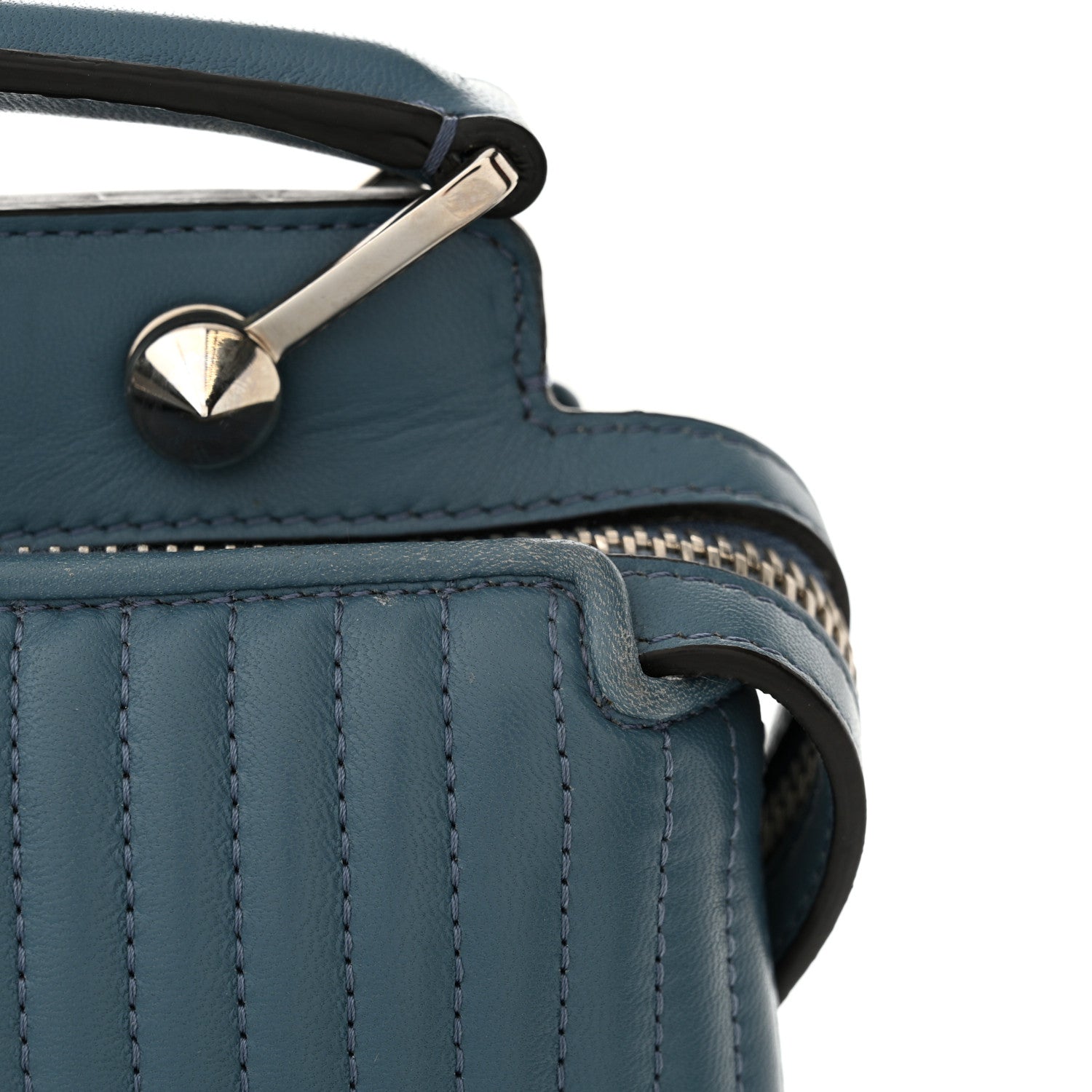 Fendi Shiny Nappa Trapuntata Small DotCom Click Top Handle Chain Satchel Blue 13 of 15