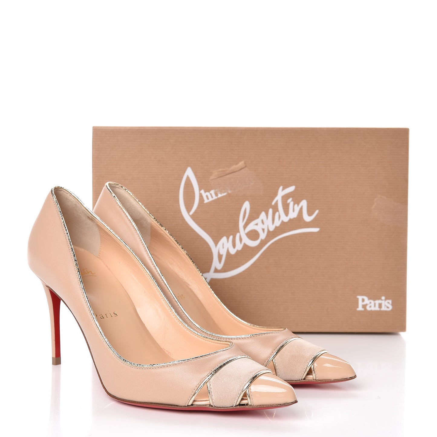 Shiny Nappa Suede Specchio Patent Biblio 85 Pumps 36.5 Nude Platine