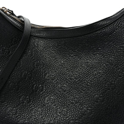 Gucci GG Grainy Calfskin Emblem Large Half Moon Shoulder Bag Black 8 of 11