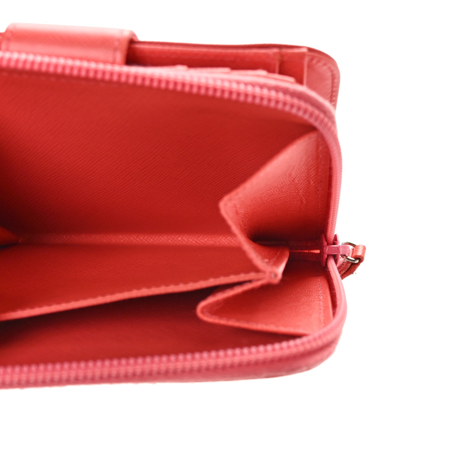 Prada Saffiano Triangle Compact Zip Around Wallet Pink 5 of 10