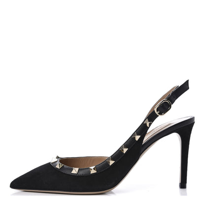 Valentino Garavani Suede Rockstud Half D'Orsay Slingback 85mm Pumps 36 Black 1 of 11