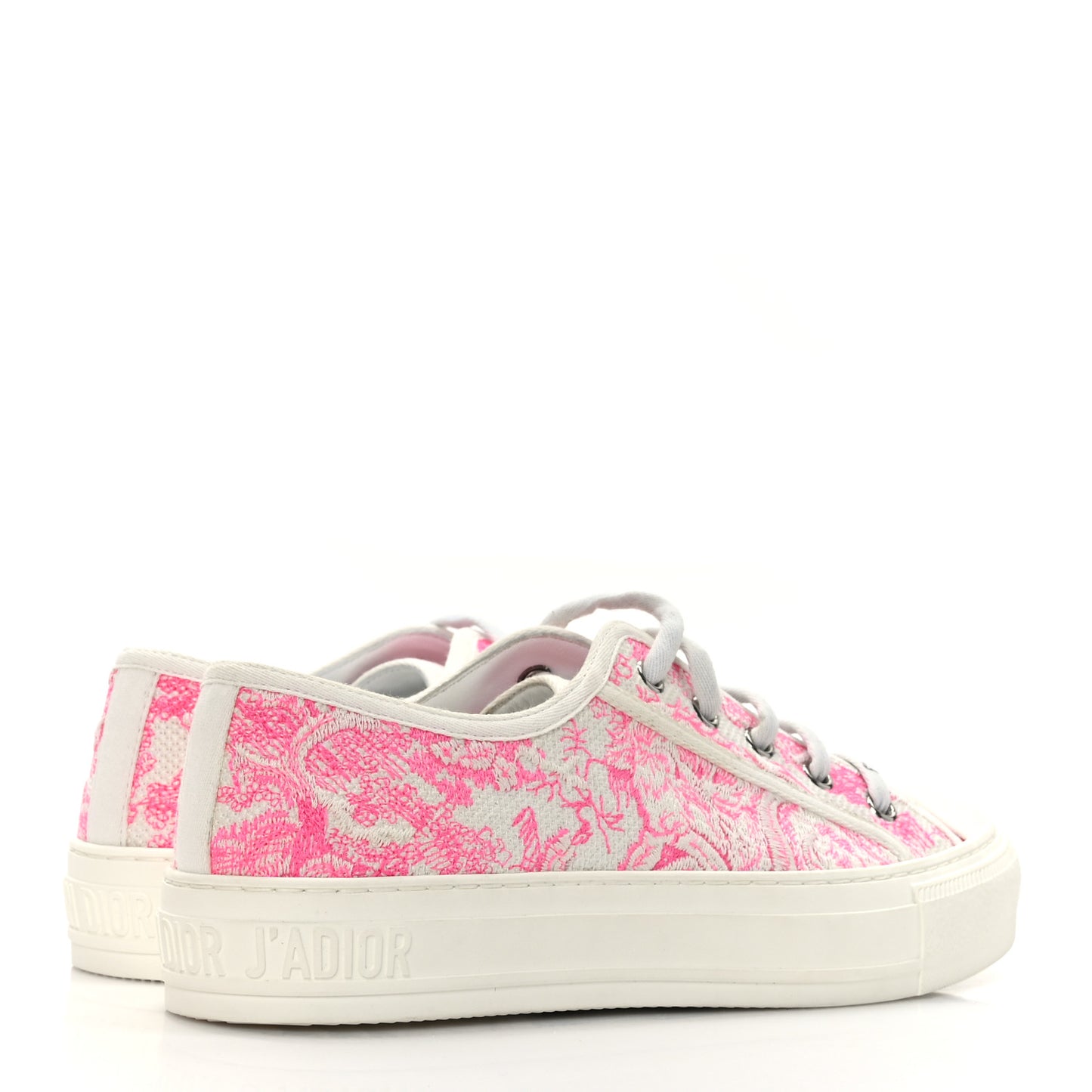 Canvas Fluo Toile De Jouy Embroidered Womens Walk'N'Dior Low Top Sneakers 37 White Fuchsia