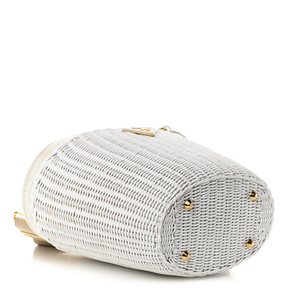Prada Wicker Canvas Shoulder Bag White 6 of 41
