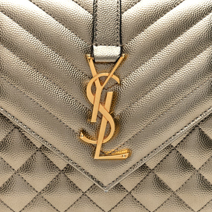 Saint Laurent Metallic Grain De Poudre Textured Mixed Matelasse Triquilt Medium Monogram Satchel Piombo 7 of 9