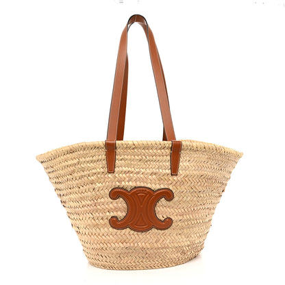 Celine Raffia Calfskin Triomphe Medium Panier Tan 1 of 10