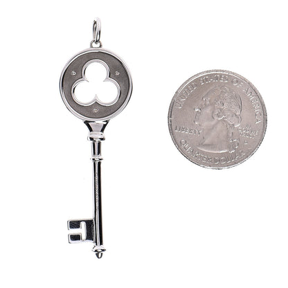 Tiffany 18K White Gold Diamond Clover Key Pendant 2 of 4