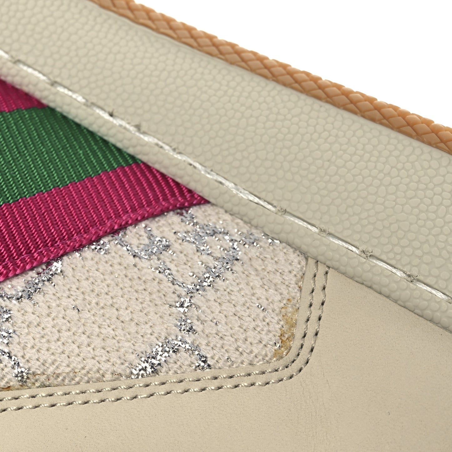 Calfskin Lame GG Monogram Web Womens Screener Sneakers 39 Gardenia Silver Dusty Milk White