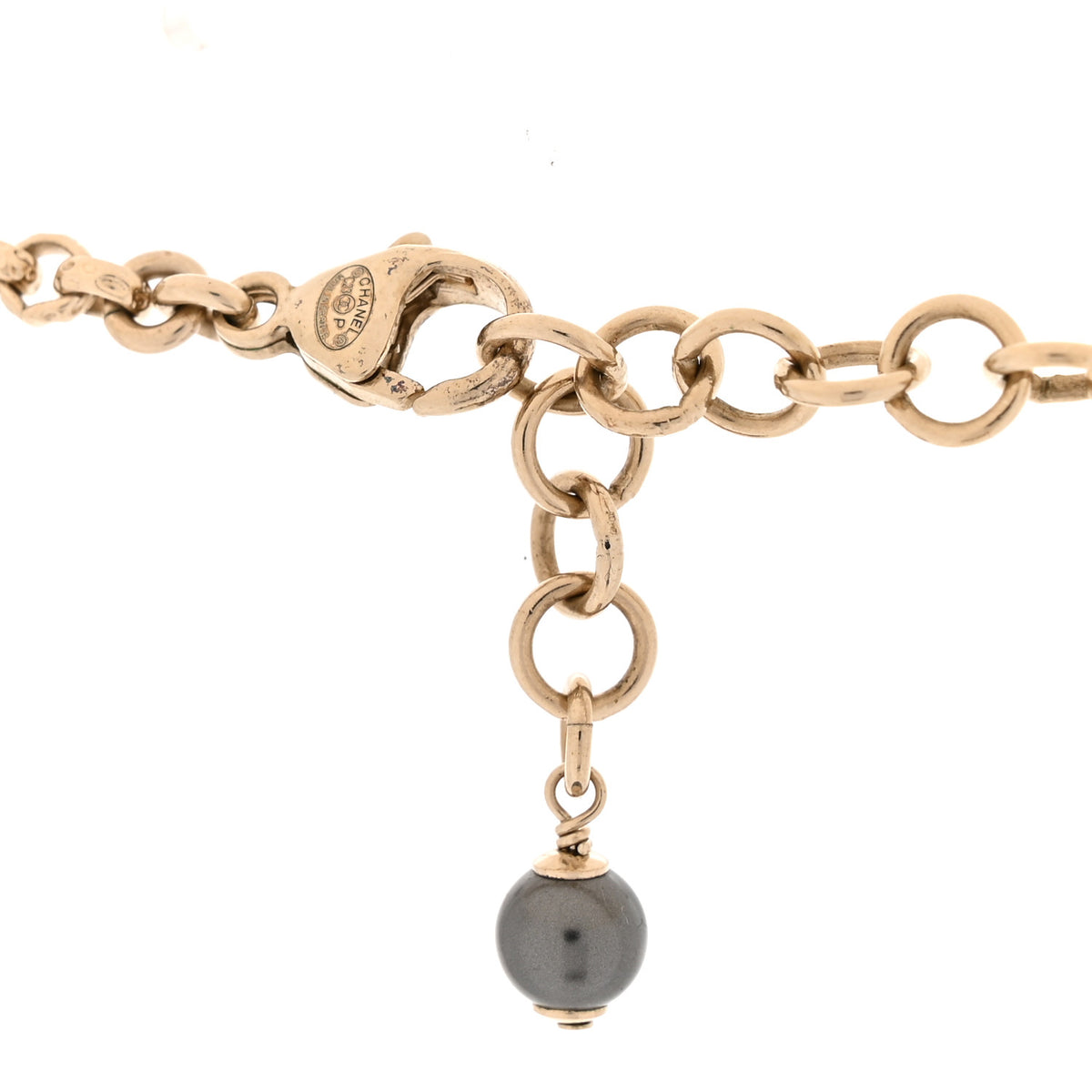 Chanel Pearl Resin Crystal Heart CC Pendant Chain Necklace Ruthenium Light Gold 4 of 4