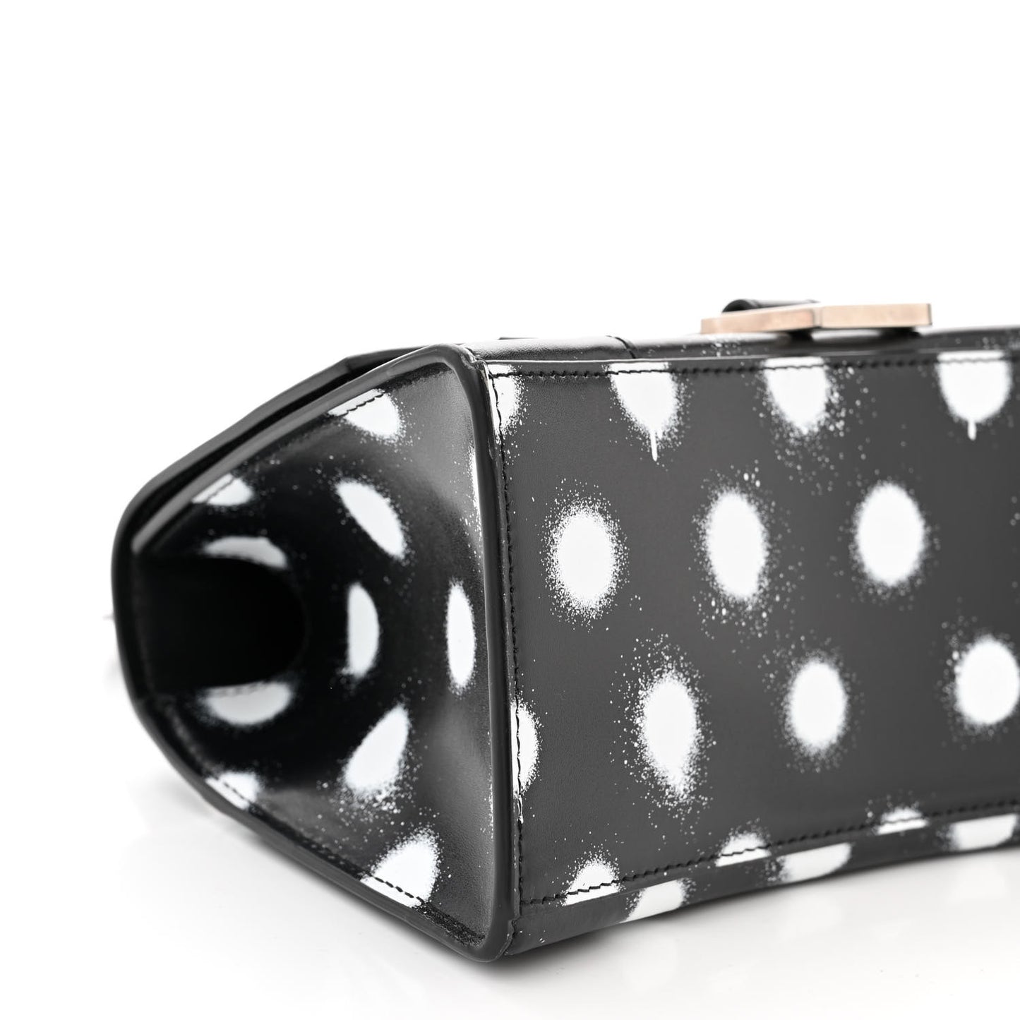 Smooth Calfskin Spray Polka Dot Small Hourglass Top Handle Bag Black White