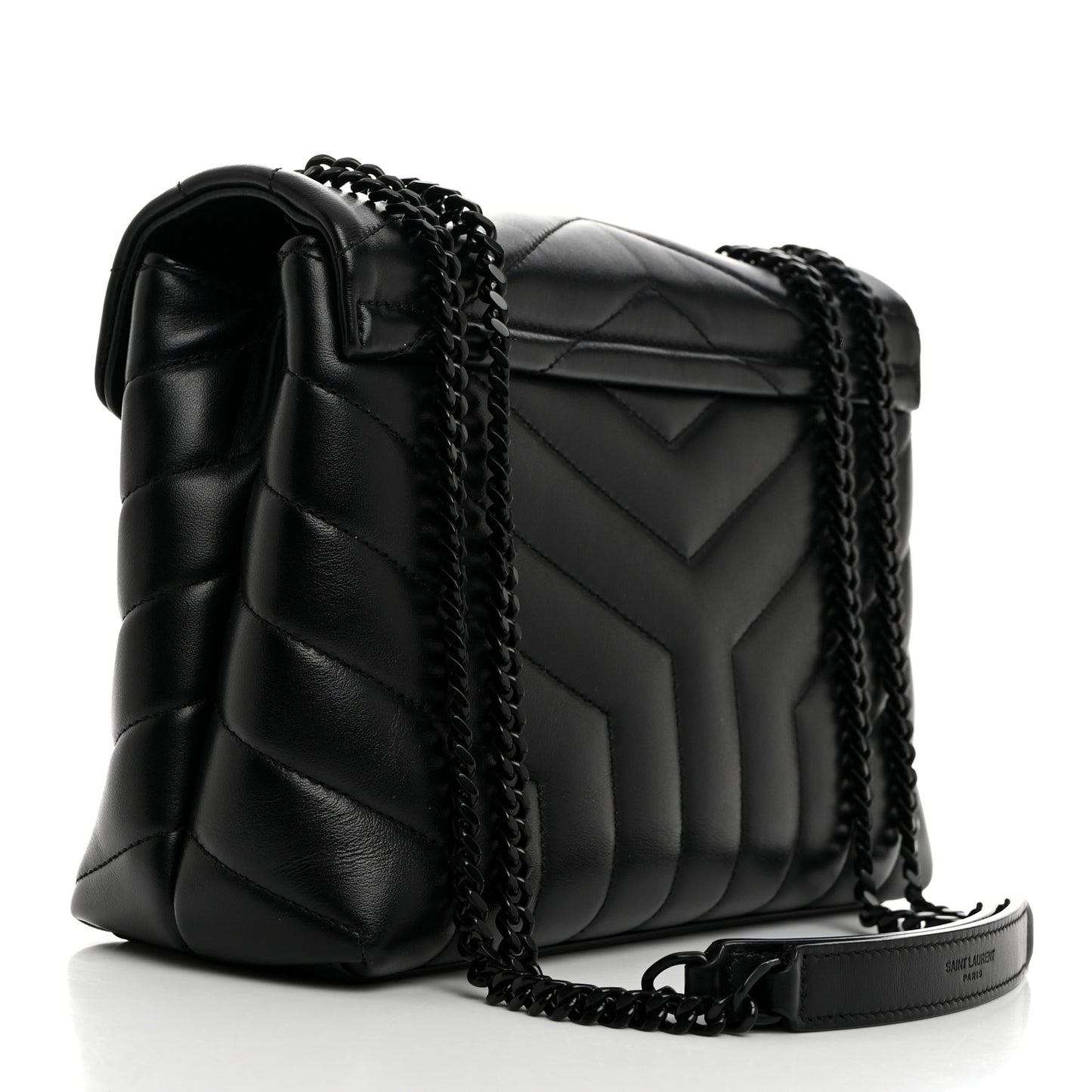 Calfskin Y Quilted Monogram Monochrome Small Loulou Chain Satchel Black
