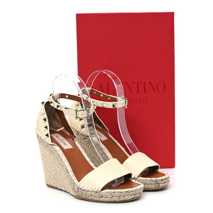Valentino Garavani Grained Calfskin Rockstud Ankle Strap Espadrille Wedge Sandals 36 Light Ivory 10 of 10