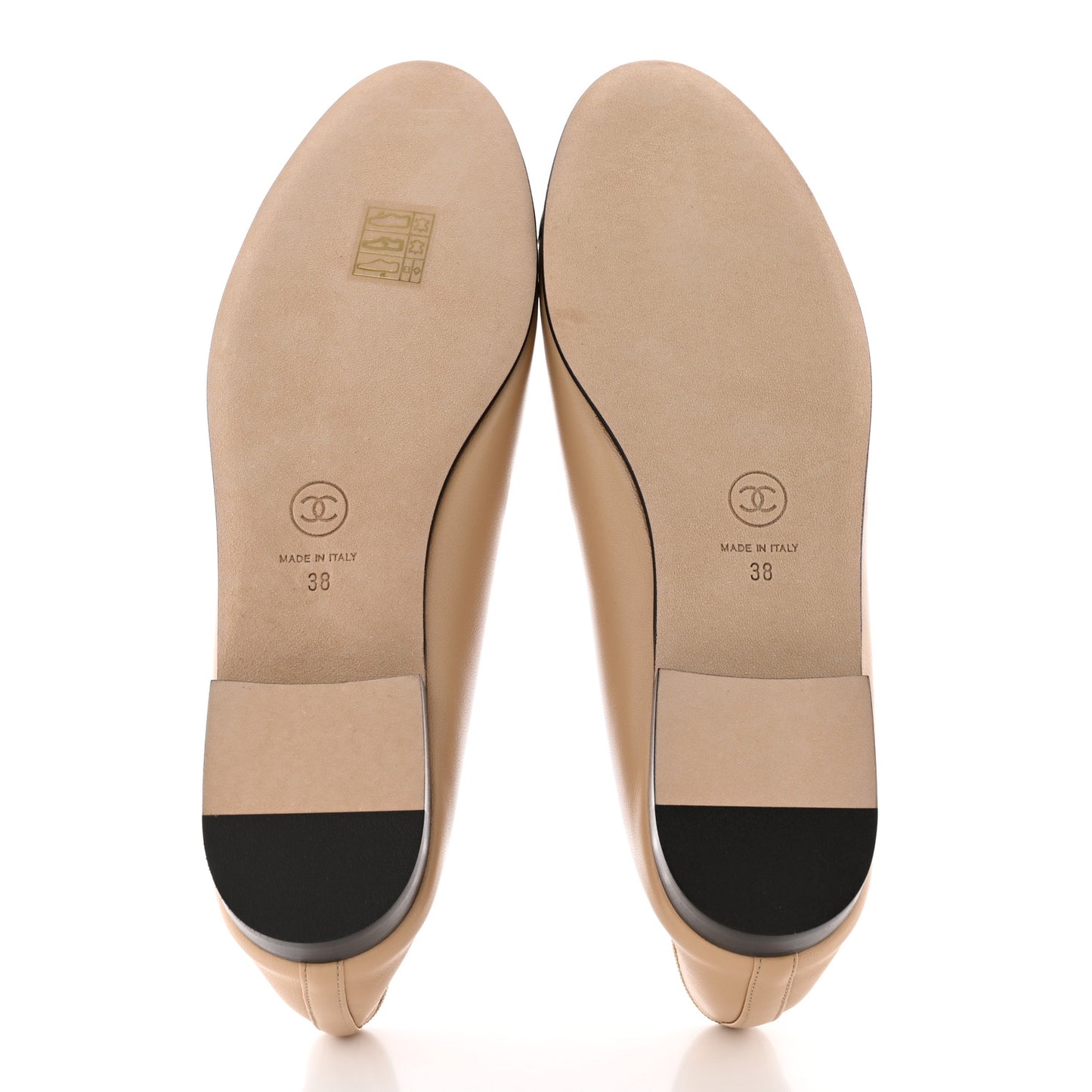 Lambskin Cap Toe CC Ballerina Flats 38 Beige Black
