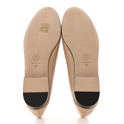 Chanel Lambskin Cap Toe CC Ballerina Flats 38 Beige Black 5 of 14