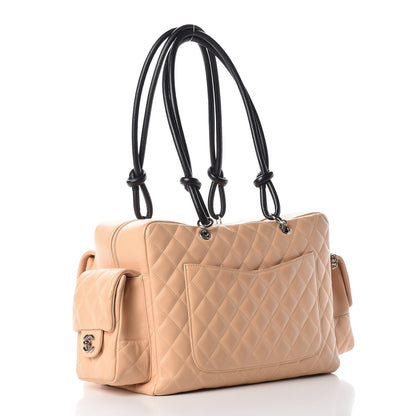 Chanel Calfskin Quilted Large Cambon Multipocket Reporter Beige Black 3 of 16