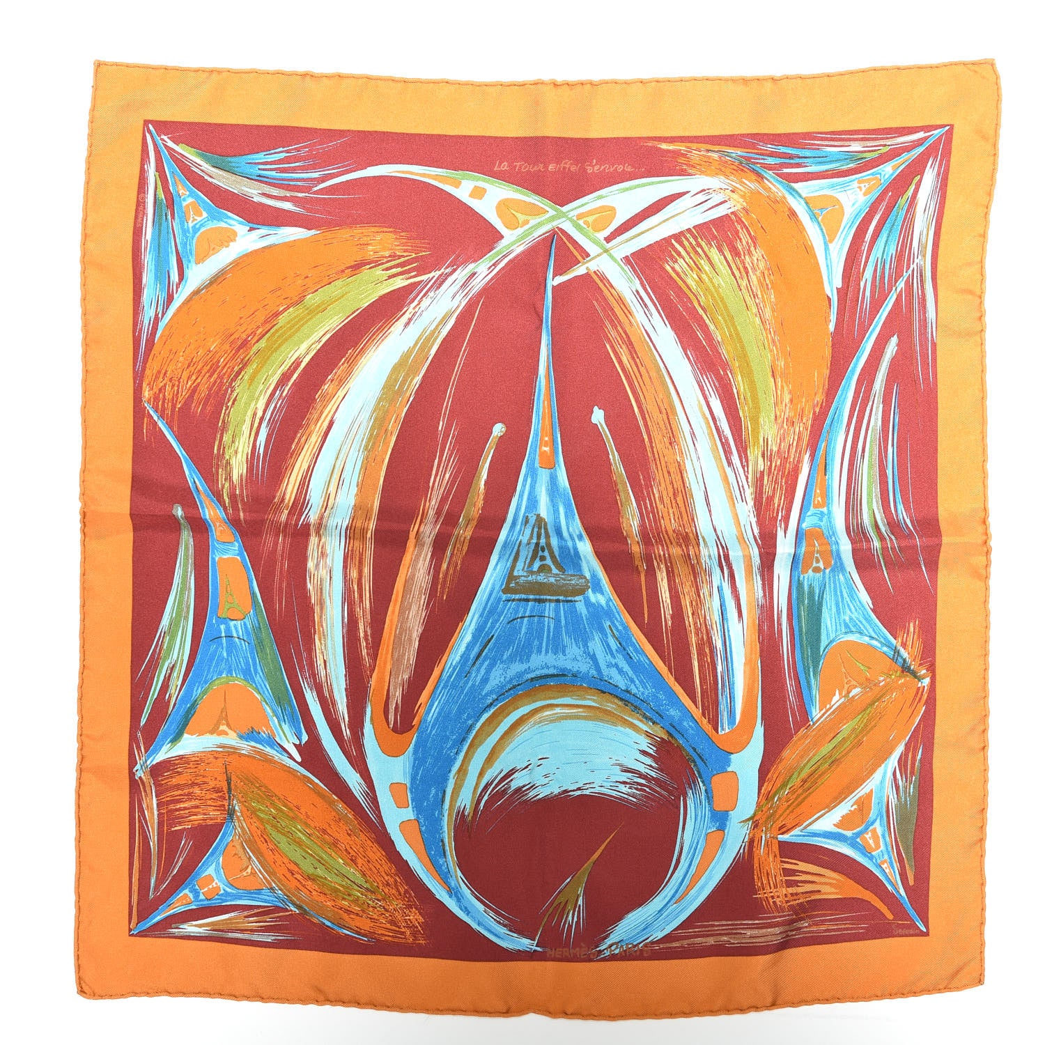 Hermes Silk Le Tour Eiffel S'Envole Pocket Square Scarf 1 of 5