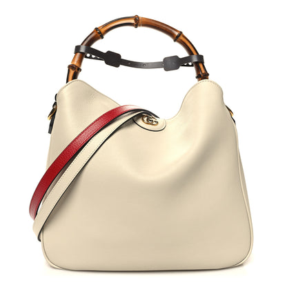 Gucci Softy Wonka Textured Dollar Calfskin Medium Diana Bamboo Shoulder Bag Mystic White Hibiscus Red 1 of 10