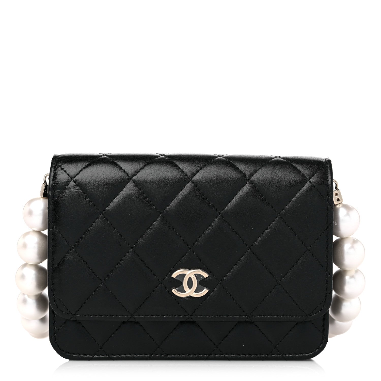 Chanel Calfskin Quilted Mini Maxi Pearls Wallet On Chain WOC Black 1 of 11