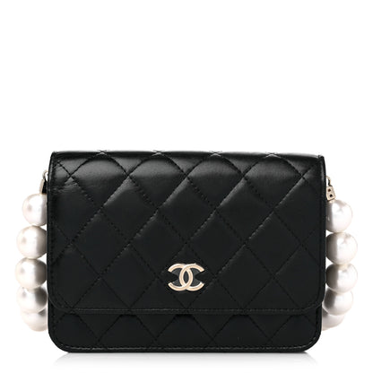 Chanel Calfskin Quilted Mini Maxi Pearls Wallet On Chain WOC Black 1 of 11