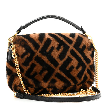 Fendi Shearling Vitello Dolce Macro FF 1974 Mini Baguette Tobacco Black 3 of 11