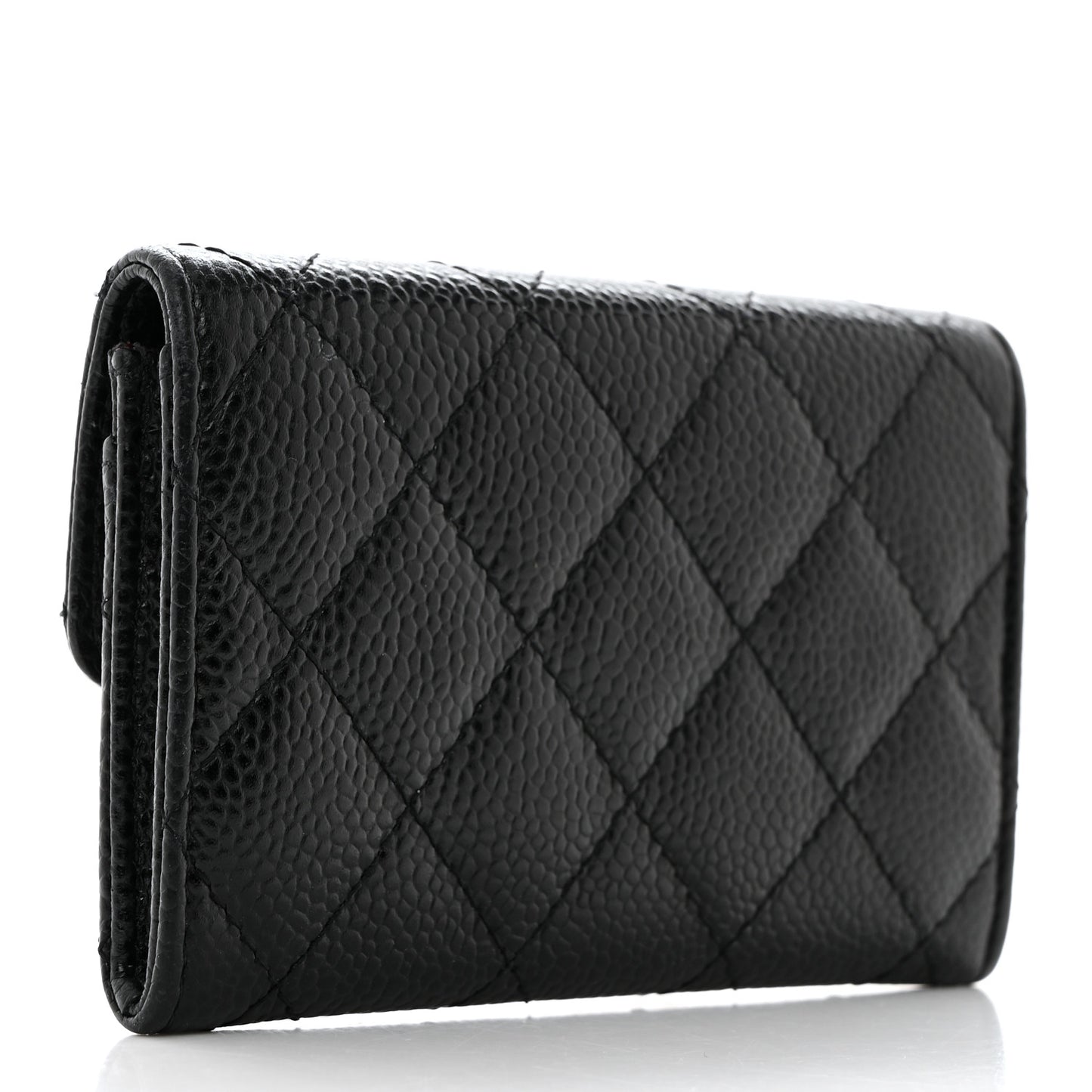 Caviar Quilted Flap Card Holder Black