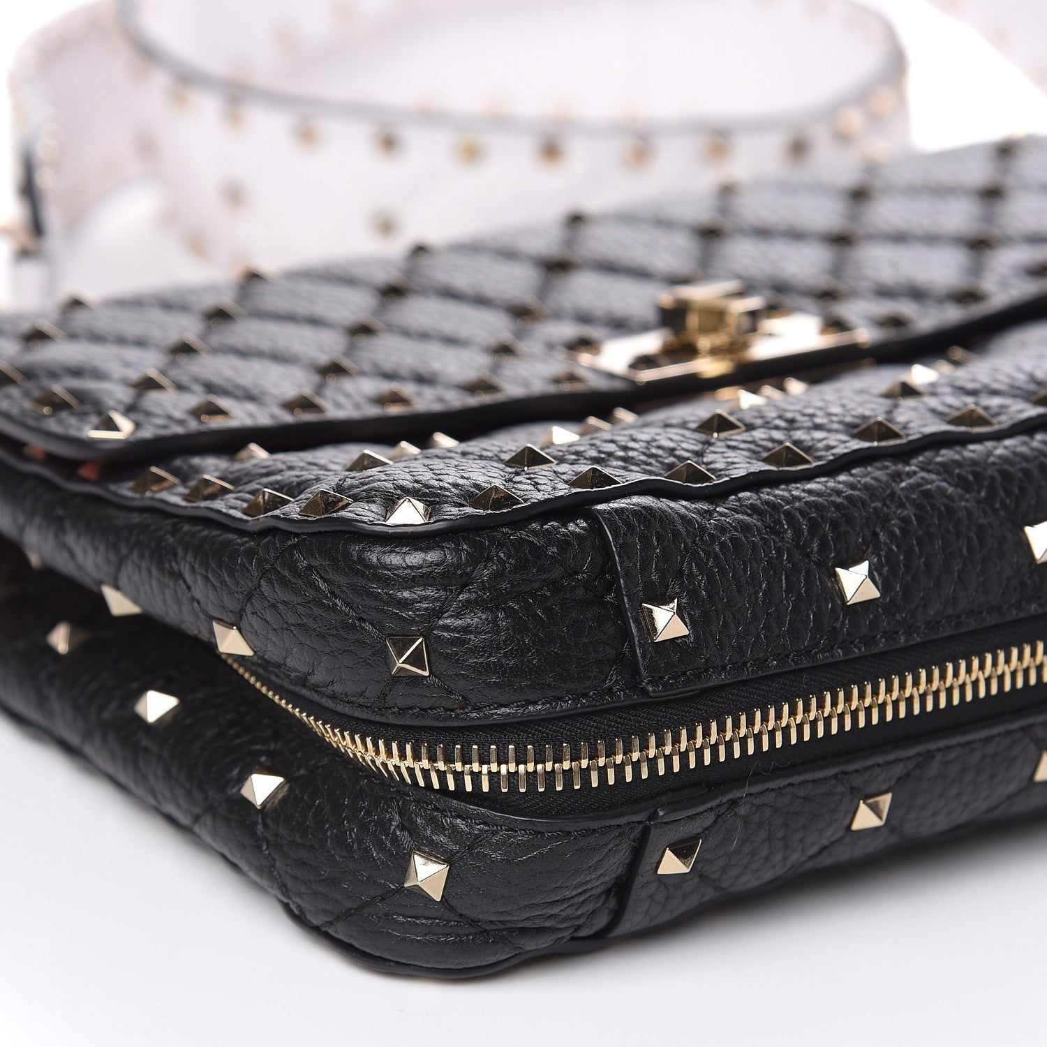Valentino Garavani Grained Calfskin Medium Rockstud Spike Shoulder Bag Black White 7 of 12