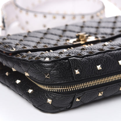 Valentino Garavani Grained Calfskin Medium Rockstud Spike Shoulder Bag Black White 7 of 12
