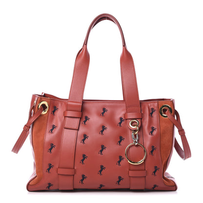 Chloe Smooth Calfskin Little Horses Embroidered Tao Zipped Tote Earthy Red 1 of 12