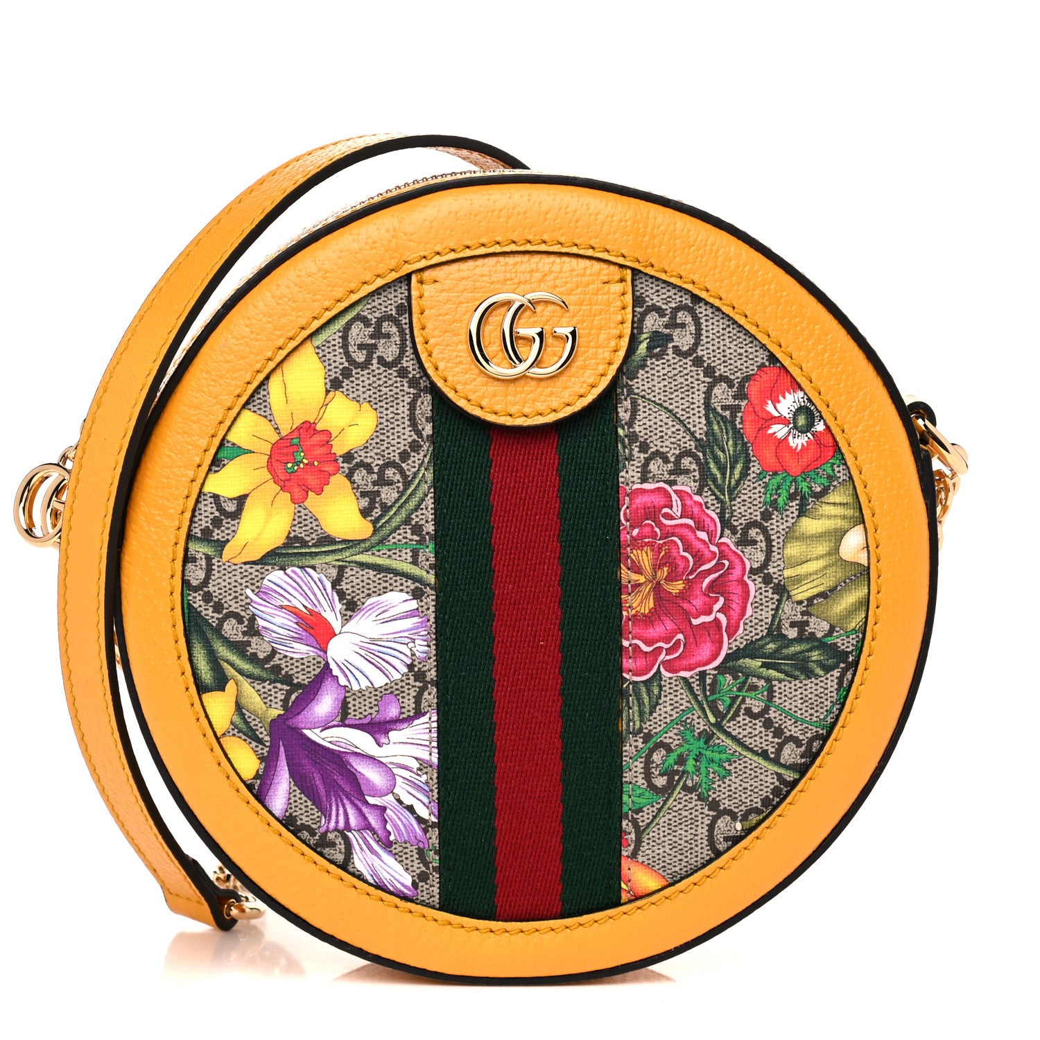 Gucci GG Supreme Monogram Flora Web Mini Ophidia Round Shoulder Bag Beige Multicolor Crop 1 of 10