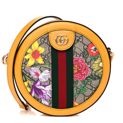 Gucci GG Supreme Monogram Flora Web Mini Ophidia Round Shoulder Bag Beige Multicolor Crop 1 of 10
