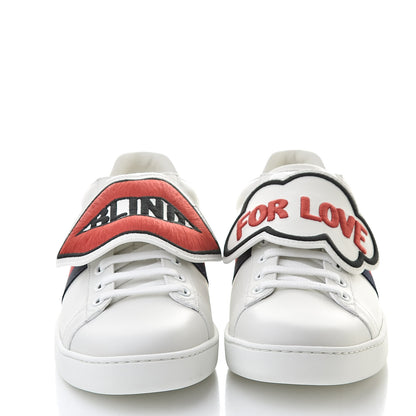 Gucci Calfskin Ayers Blind For Love Embroidered Womens Ace Sneakers 39.5 White 2 of 9