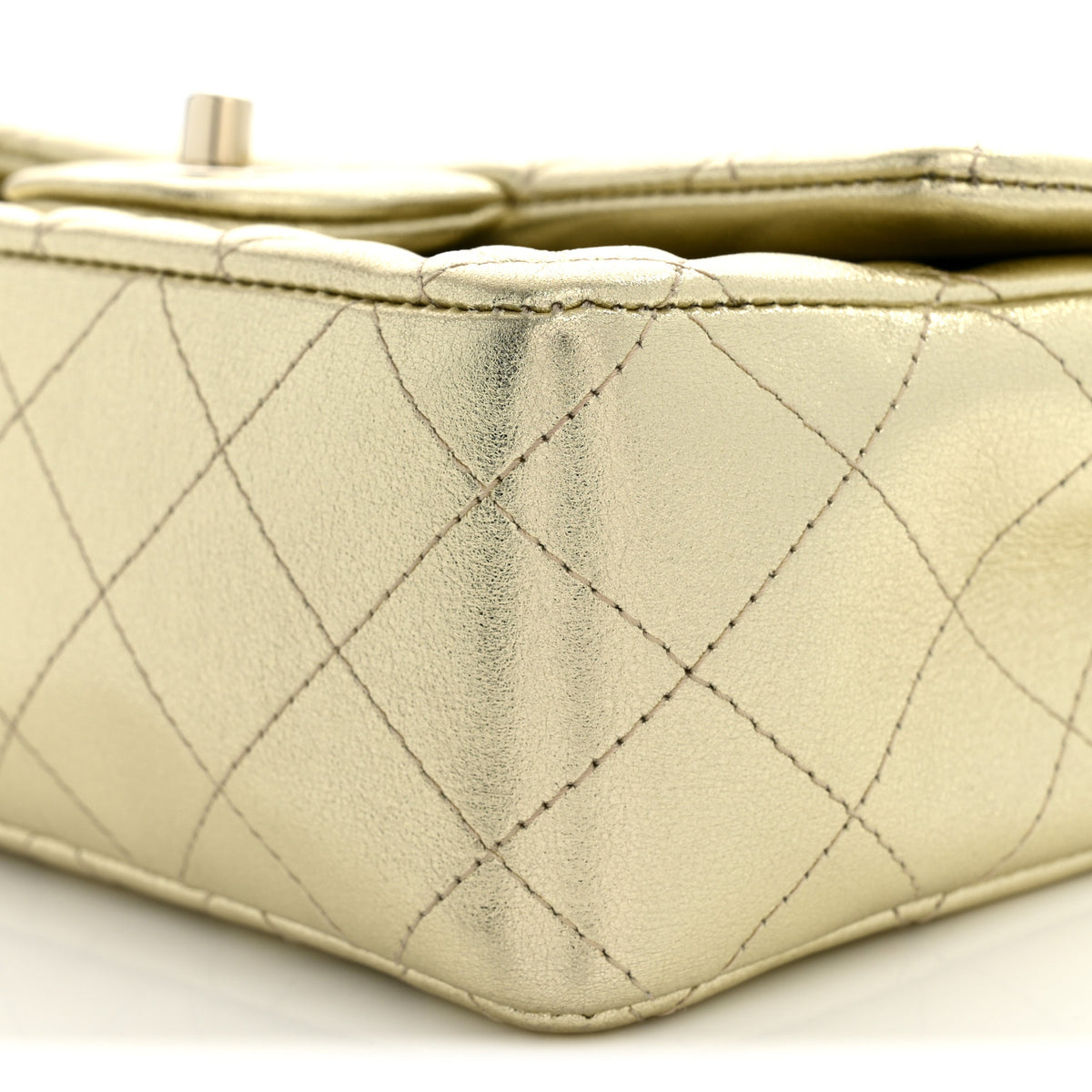 Metallic Lambskin Quilted Mini Rectangular Flap Gold