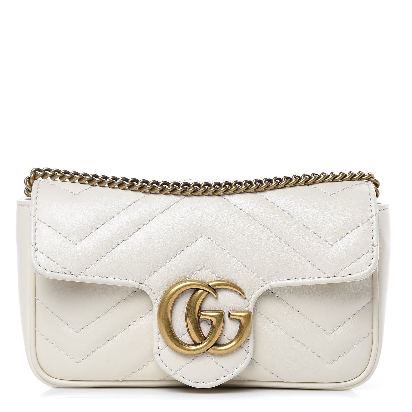 Calfskin Matelasse Super Mini GG Marmont Shoulder Bag White