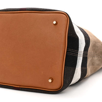 Burberry Grainy Calfskin Canvas Mega Check Medium Ashby Tassel Hobo Saddle Brown 10 of 12