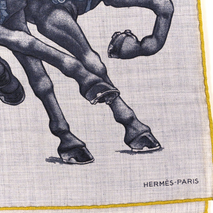 Hermes Cashmere Silk Grand Carrosse Royal Scarf 100 Gris Chine Gris Jaune 2 of 3