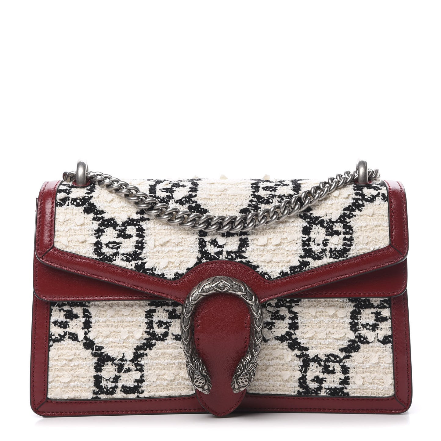 Tweed GG Monogram Small Dionysus Shoulder Bag White Black Romantic Cherry