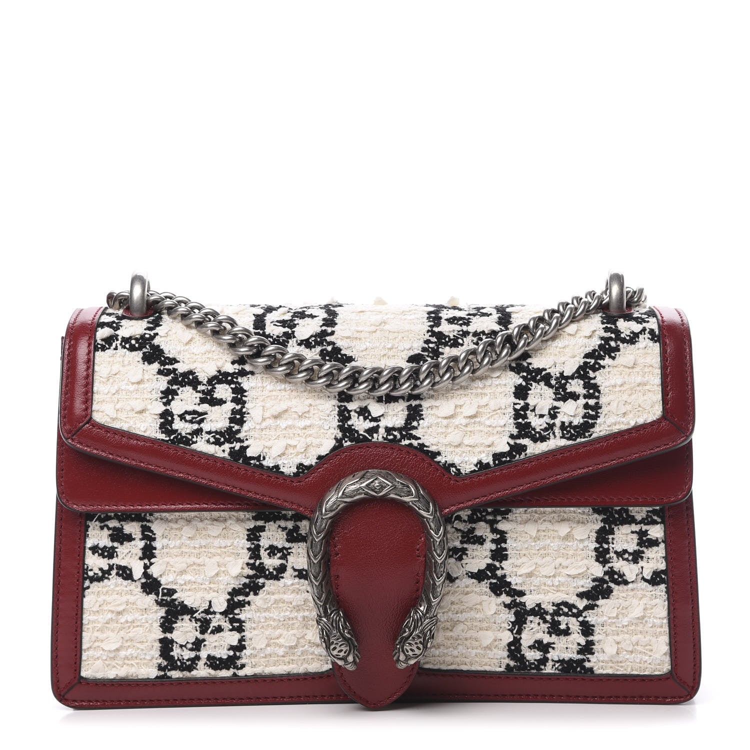 Gucci Tweed GG Monogram Small Dionysus Shoulder Bag White Black Romantic Cherry 1 of 10