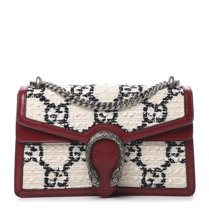 Gucci Tweed GG Monogram Small Dionysus Shoulder Bag White Black Romantic Cherry 1 of 10