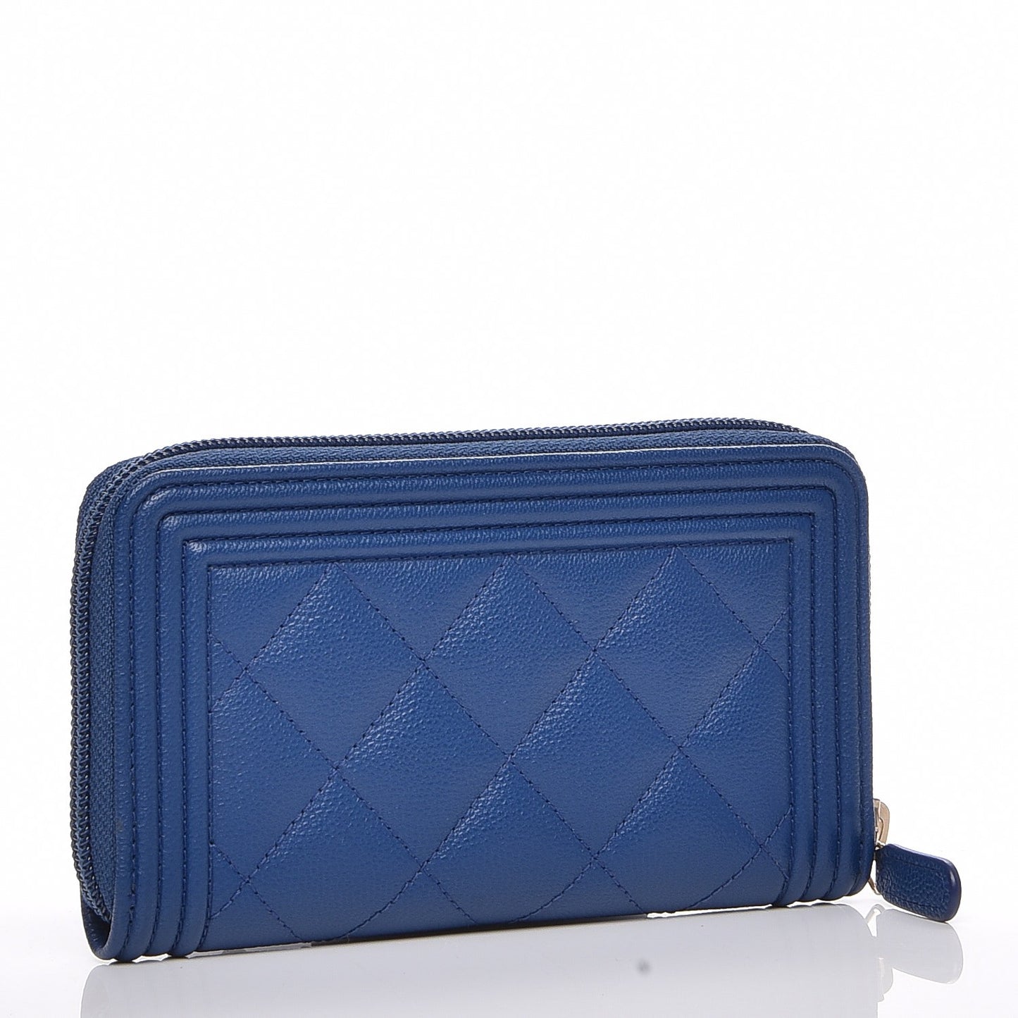 Caviar Quilted Small Boy Zip Around Wallet Dark Blue